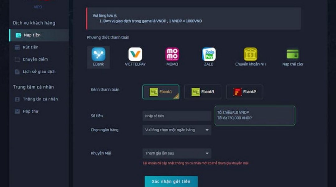 Hướng dẫn rút tiền nhanh Vz99 - Vz99
