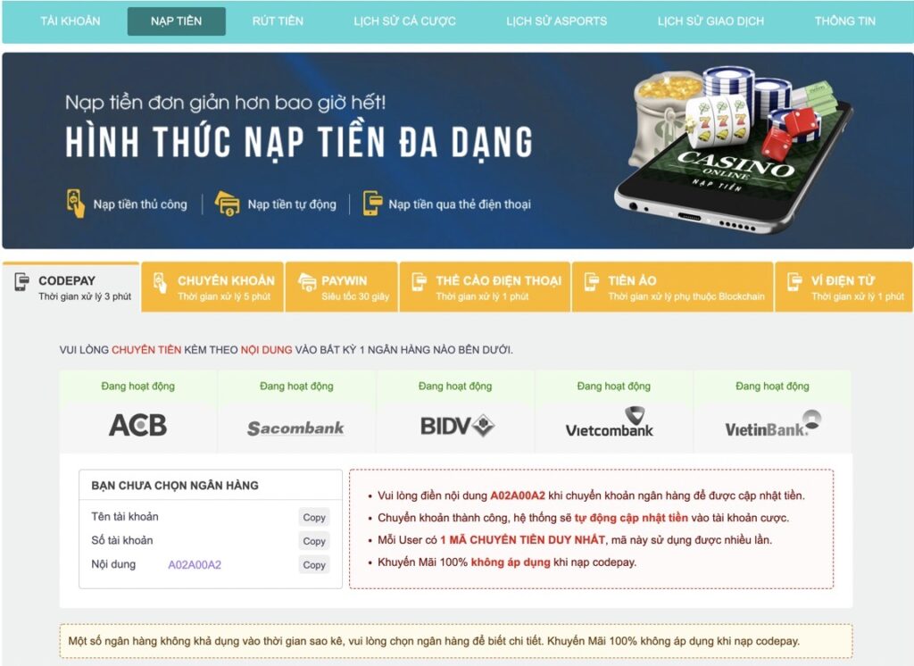 Nạp và rút tiền đa kênh VIP Rwin - Rwin